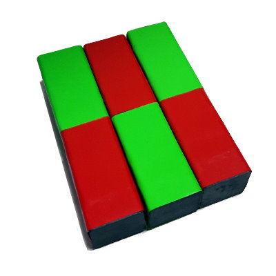 3 Block Magnets 80x20x20 mm Fe Red And Green