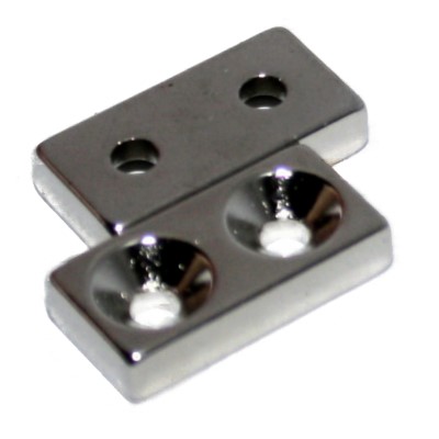 Block Magnet 20x10x4 mm N45 Nickel With Two Counterbores