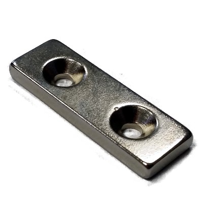 Block Magnet 30x10x3 mm N45 Nickel With Two Counterbores