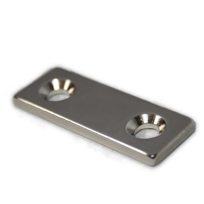 Block Magnet 40x15x3 mm N45 Nickel With Two Counterbores