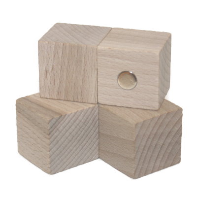 Pin Board Magnet: Cube Of Natural Wood With Neodymium 30 mm