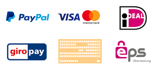 Zahlungsarten PayPal, Visa, giroPay, Überweisung, iDeal, EPS